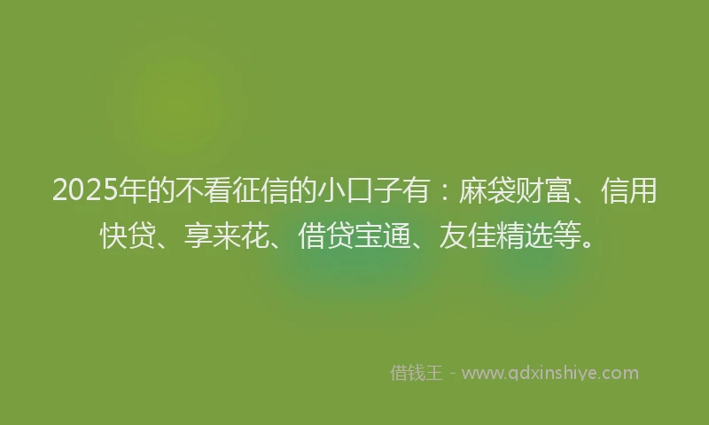 2025年的不看征信的小口子有：麻袋财富、信用快贷、享来花、借贷宝通、友佳精选等。