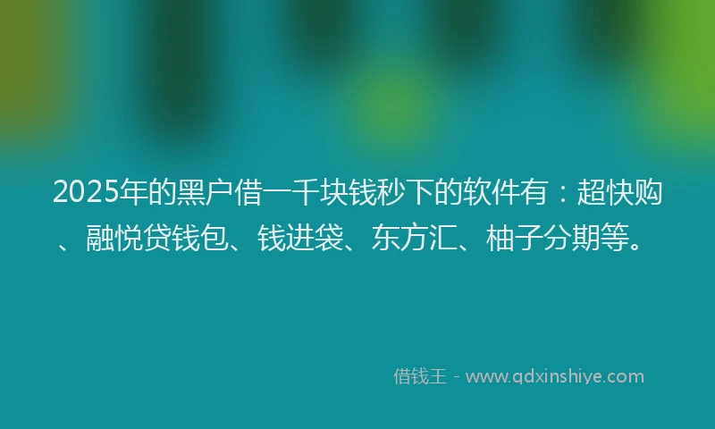 2025年的黑户借一千块钱秒下的软件有：超快购、融悦贷钱包、钱进袋、东方汇、柚子分期等。