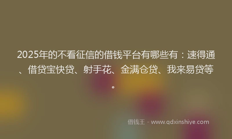 2025年的不看征信的借钱平台有哪些有：速得通、借贷宝快贷、射手花、金满仓贷、我来易贷等。