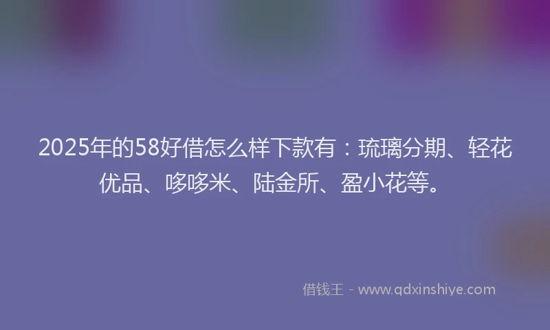 2025年的58好借怎么样下款有：琉璃分期、轻花优品、哆哆米、陆金所、盈小花等。