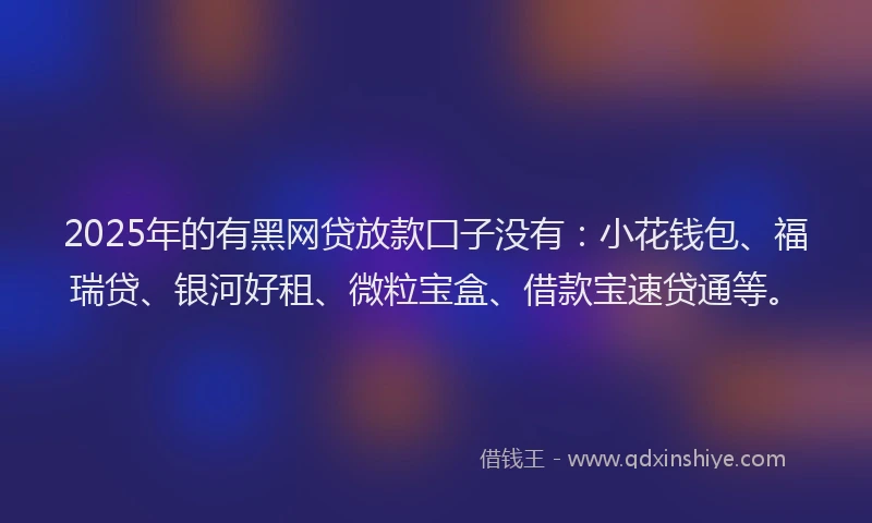 2025年的有黑网贷放款囗子没有：小花钱包、福瑞贷、银河好租、微粒宝盒、借款宝速贷通等。
