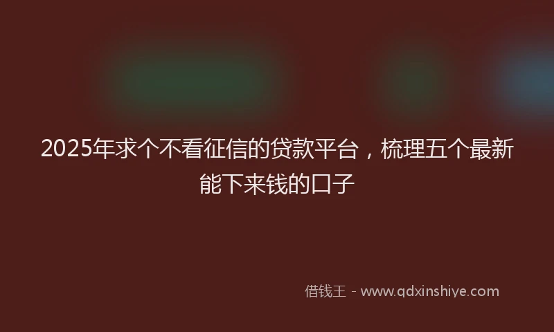 2025年求个不看征信的贷款平台，梳理五个最新能下来钱的口子