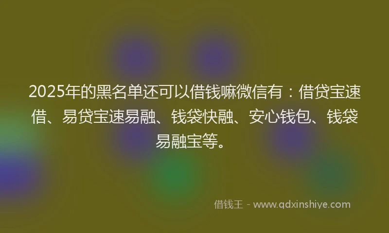 2025年的黑名单还可以借钱嘛微信有：借贷宝速借、易贷宝速易融、钱袋快融、安心钱包、钱袋易融宝等。