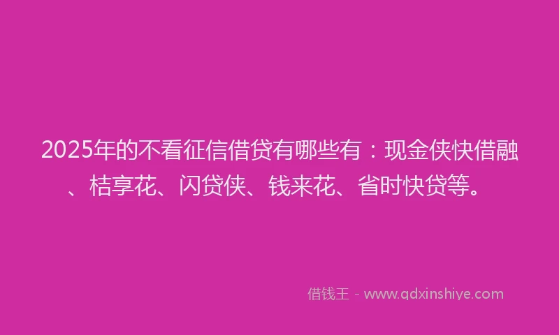2025年的不看征信借贷有哪些有：现金侠快借融、桔享花、闪贷侠、钱来花、省时快贷等。