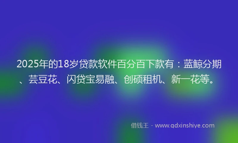 2025年的18岁贷款软件百分百下款有：蓝鲸分期、芸豆花、闪贷宝易融、创硕租机、新一花等。