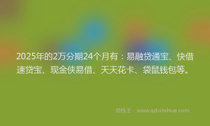 2025年的2万分期24个月有：易融贷通宝、快借速贷宝、现金侠易借、天天花卡、袋鼠钱包等。