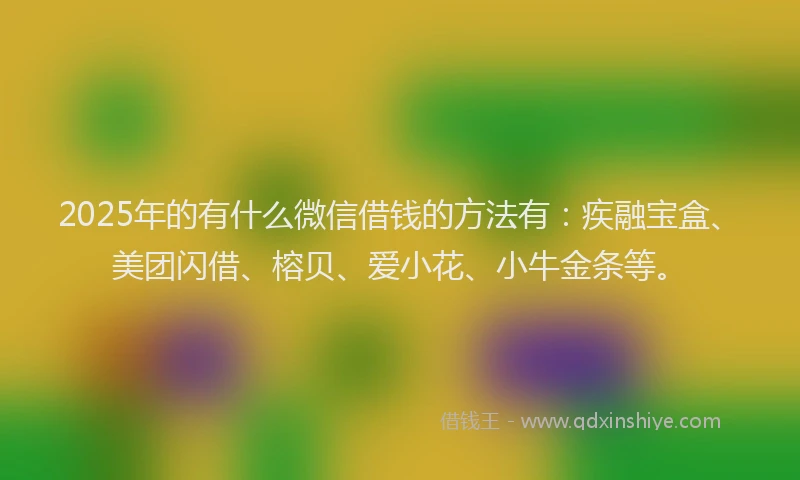 2025年的有什么微信借钱的方法有：疾融宝盒、美团闪借、榕贝、爱小花、小牛金条等。