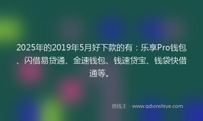 2025年的2019年5月好下款的有：乐享Pro钱包、闪借易贷通、金速钱包、钱速贷宝、钱袋快借通等。
