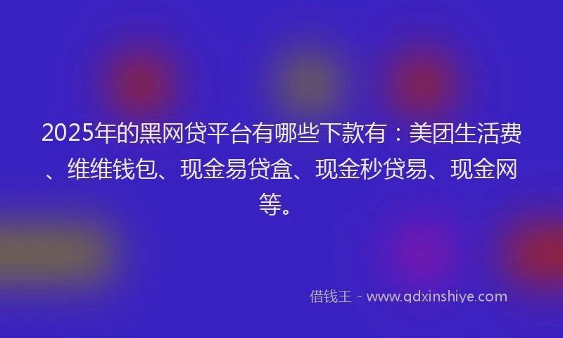 2025年的黑网贷平台有哪些下款有：美团生活费、维维钱包、现金易贷盒、现金秒贷易、现金网等。