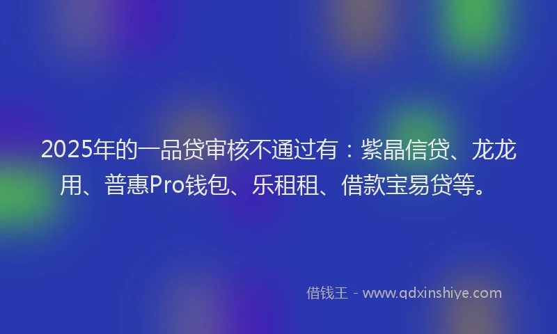 2025年的一品贷审核不通过有：紫晶信贷、龙龙用、普惠Pro钱包、乐租租、借款宝易贷等。