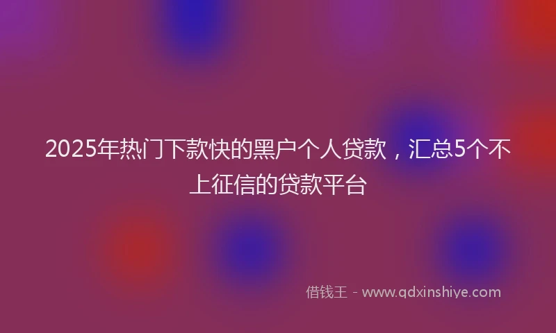2025年热门下款快的黑户个人贷款,汇总5个不上征信的贷款平台