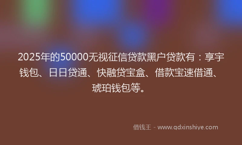 2025年的50000无视征信贷款黑户贷款有：享宇钱包、日日贷通、快融贷宝盒、借款宝速借通、琥珀钱包等。