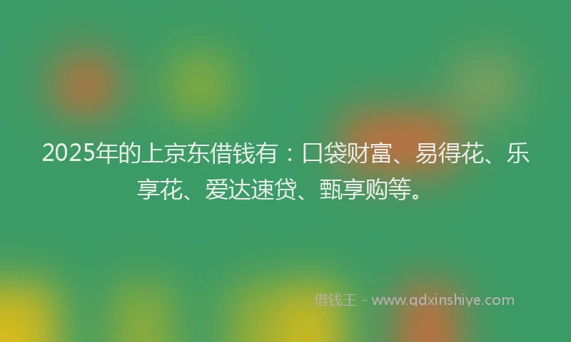 2025年的上京东借钱有：口袋财富、易得花、乐享花、爱达速贷、甄享购等。