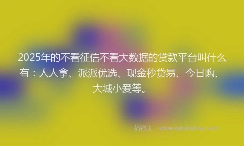 2025年的不看征信不看大数据的贷款平台叫什么有：人人拿、派派优选、现金秒贷易、今日购、大城小爱等。