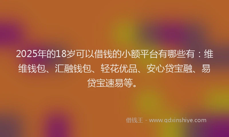 2025年的18岁可以借钱的小额平台有哪些有：维维钱包、汇融钱包、轻花优品、安心贷宝融、易贷宝速易等。