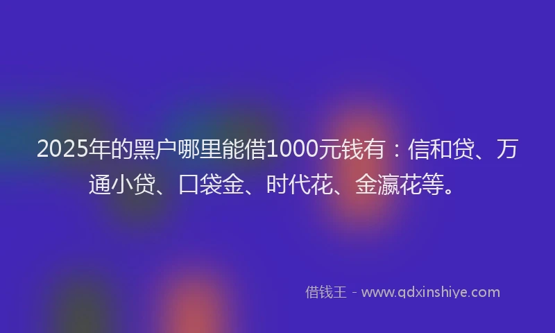 2025年的黑户哪里能借1000元钱有：信和贷、万通小贷、口袋金、时代花、金瀛花等。
