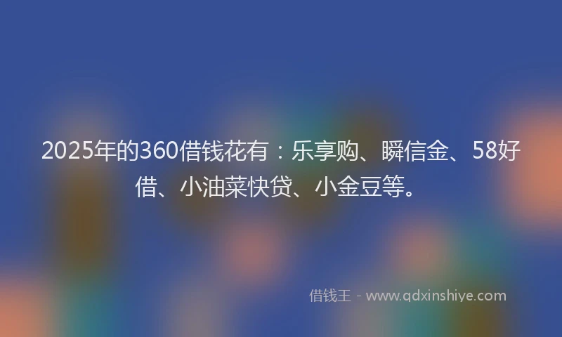 2025年的360借钱花有：乐享购、瞬信金、58好借、小油菜快贷、小金豆等。