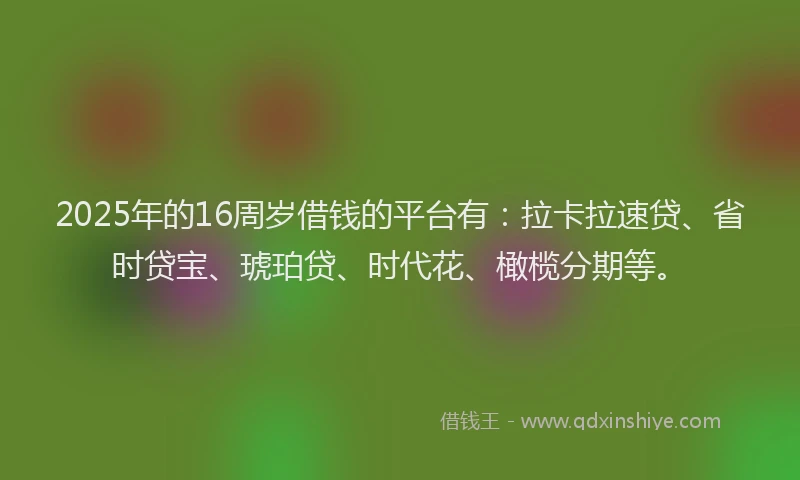 2025年的16周岁借钱的平台有：拉卡拉速贷、省时贷宝、琥珀贷、时代花、橄榄分期等。