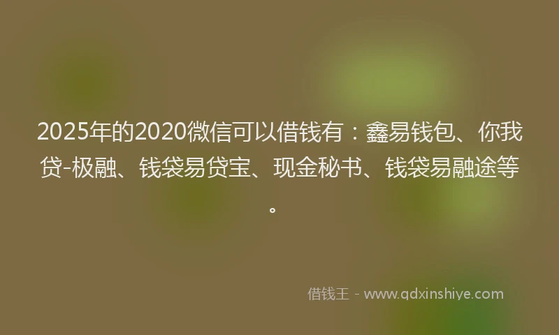 2025年的2020微信可以借钱有：鑫易钱包、你我贷-极融、钱袋易贷宝、现金秘书、钱袋易融途等。