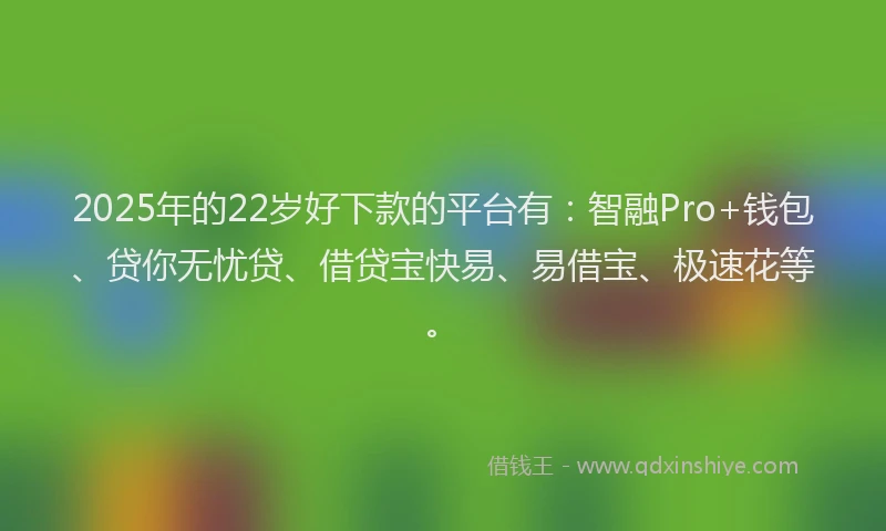2025年的22岁好下款的平台有：智融Pro+钱包、贷你无忧贷、借贷宝快易、易借宝、极速花等。