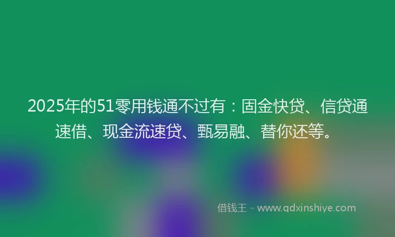 2025年的51零用钱通不过有：固金快贷、信贷通速借、现金流速贷、甄易融、替你还等。