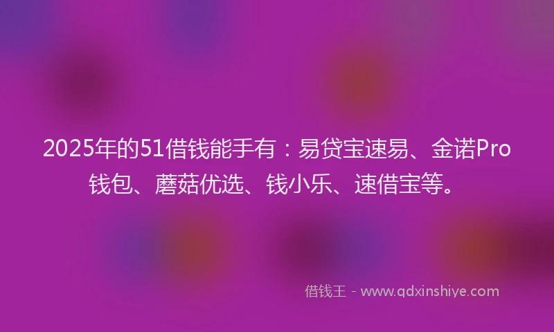 2025年的51借钱能手有：易贷宝速易、金诺Pro钱包、蘑菇优选、钱小乐、速借宝等。