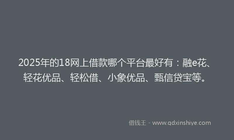 2025年的18网上借款哪个平台最好有：融e花、轻花优品、轻松借、小象优品、甄信贷宝等。