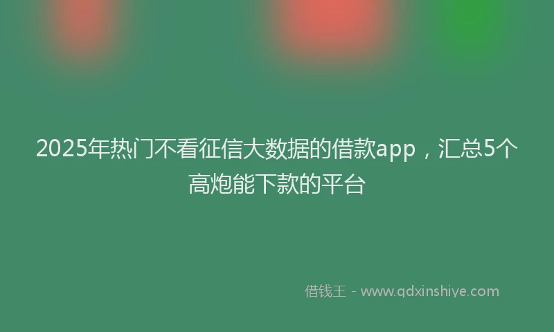 2025年热门不看征信大数据的借款app，汇总5个高炮能下款的平台