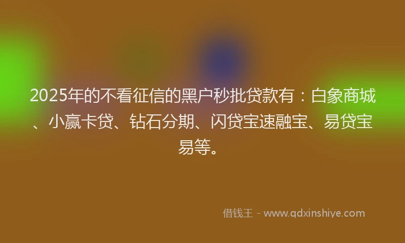 2025年的不看征信的黑户秒批贷款有：白象商城、小赢卡贷、钻石分期、闪贷宝速融宝、易贷宝易等。