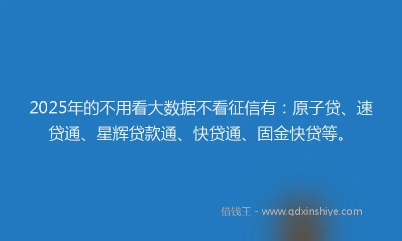 2025年的不用看大数据不看征信有：原子贷、速贷通、星辉贷款通、快贷通、固金快贷等。