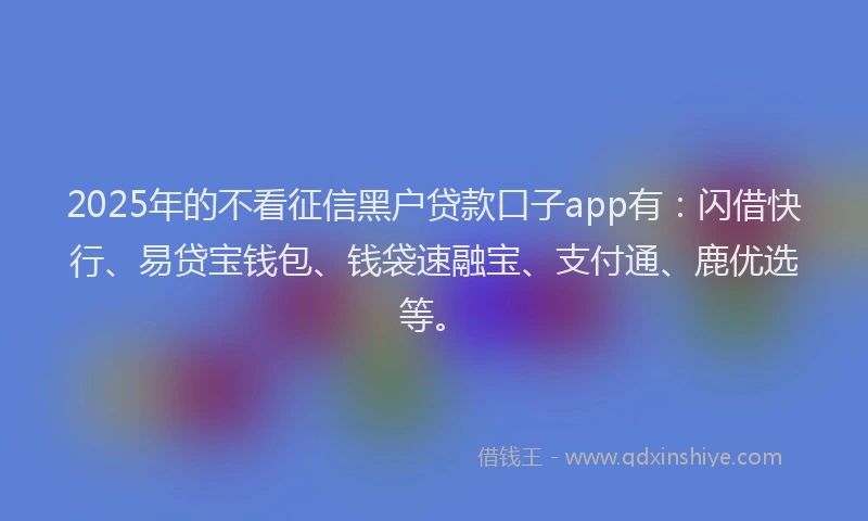 2025年的不看征信黑户贷款口子app有：闪借快行、易贷宝钱包、钱袋速融宝、支付通、鹿优选等。