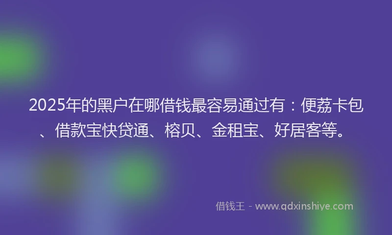 2025年的黑户在哪借钱最容易通过有：便荔卡包、借款宝快贷通、榕贝、金租宝、好居客等。
