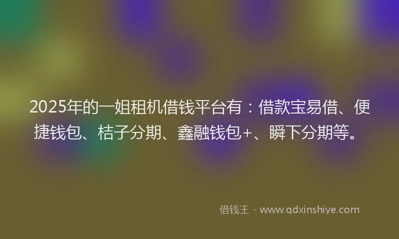 2025年的一姐租机借钱平台有：借款宝易借、便捷钱包、桔子分期、鑫融钱包+、瞬下分期等。