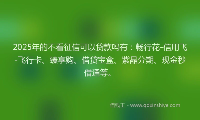 2025年的不看征信可以贷款吗有：畅行花-信用飞-飞行卡、臻享购、借贷宝盒、紫晶分期、现金秒借通等。