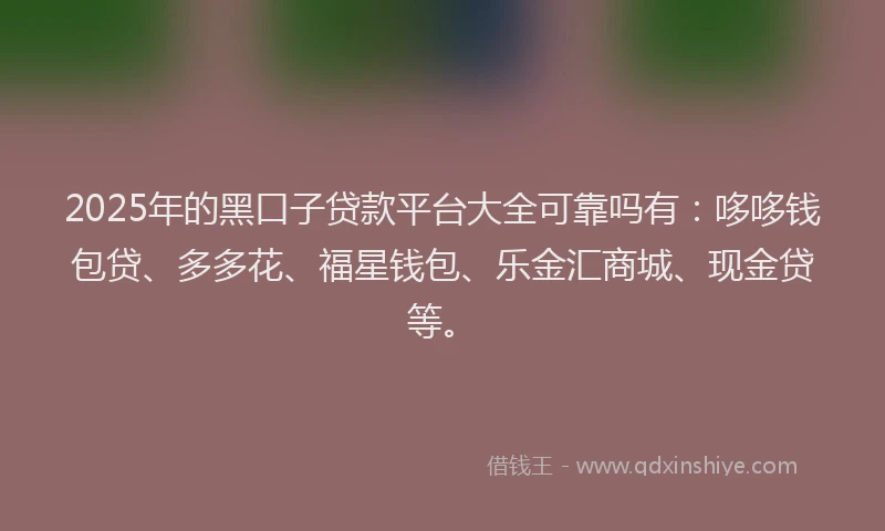 2025年的黑口子贷款平台大全可靠吗有：哆哆钱包贷、多多花、福星钱包、乐金汇商城、现金贷等。