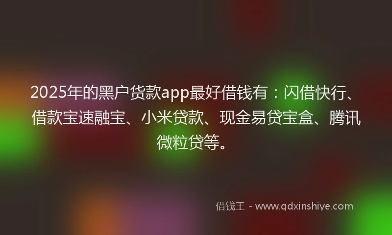2025年的黑户货款app最好借钱有：闪借快行、借款宝速融宝、小米贷款、现金易贷宝盒、腾讯微粒贷等。