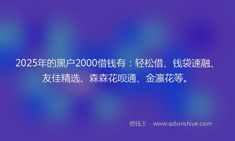 2025年的黑户2000借钱有：轻松借、钱袋速融、友佳精选、森森花呗通、金瀛花等。