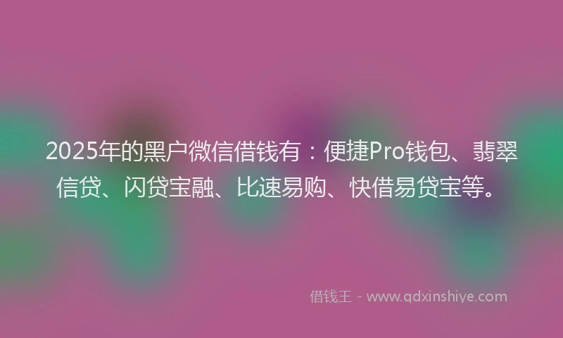 2025年的黑户微信借钱有：便捷Pro钱包、翡翠信贷、闪贷宝融、比速易购、快借易贷宝等。