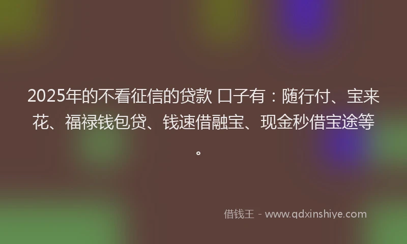 2025年的不看征信的贷款 口子有：随行付、宝来花、福禄钱包贷、钱速借融宝、现金秒借宝途等。