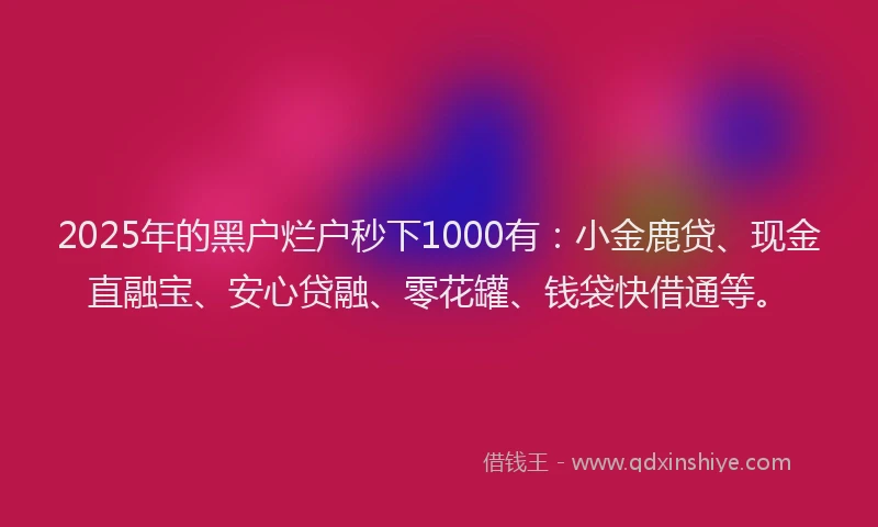 2025年的黑户烂户秒下1000有：小金鹿贷、现金直融宝、安心贷融、零花罐、钱袋快借通等。