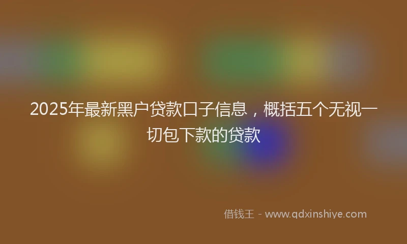 2025年最新黑户贷款口子信息，概括五个无视一切包下款的贷款