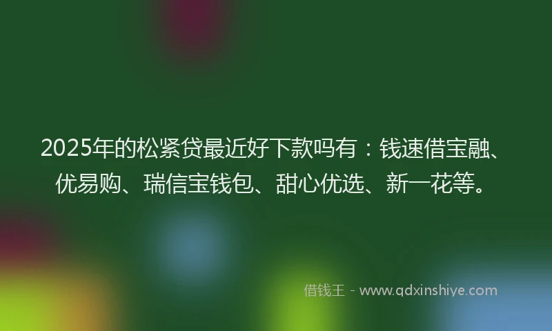 2025年的松紧贷最近好下款吗有：钱速借宝融、优易购、瑞信宝钱包、甜心优选、新一花等。