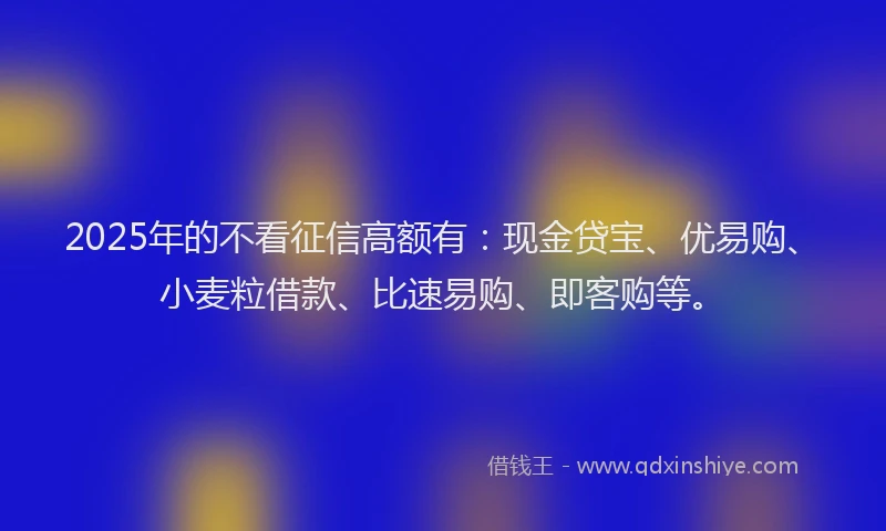 2025年的不看征信高额有：现金贷宝、优易购、小麦粒借款、比速易购、即客购等。