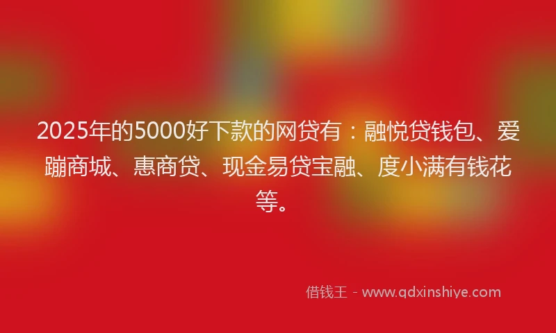 2025年的5000好下款的网贷有：融悦贷钱包、爱蹦商城、惠商贷、现金易贷宝融、度小满有钱花等。