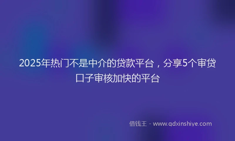 2025年热门不是中介的贷款平台，分享5个审贷口子审核加快的平台