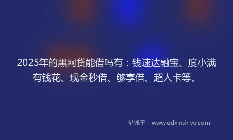 2025年的黑网贷能借吗有：钱速达融宝、度小满有钱花、现金秒借、够享借、超人卡等。