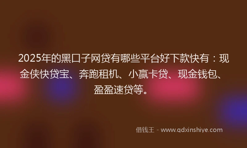 2025年的黑口子网贷有哪些平台好下款快有：现金侠快贷宝、奔跑租机、小赢卡贷、现金钱包、盈盈速贷等。