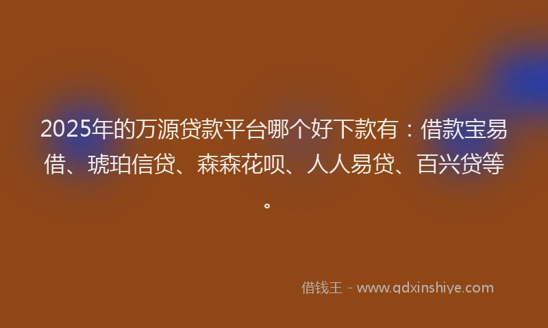 2025年的万源贷款平台哪个好下款有：借款宝易借、琥珀信贷、森森花呗、人人易贷、百兴贷等。