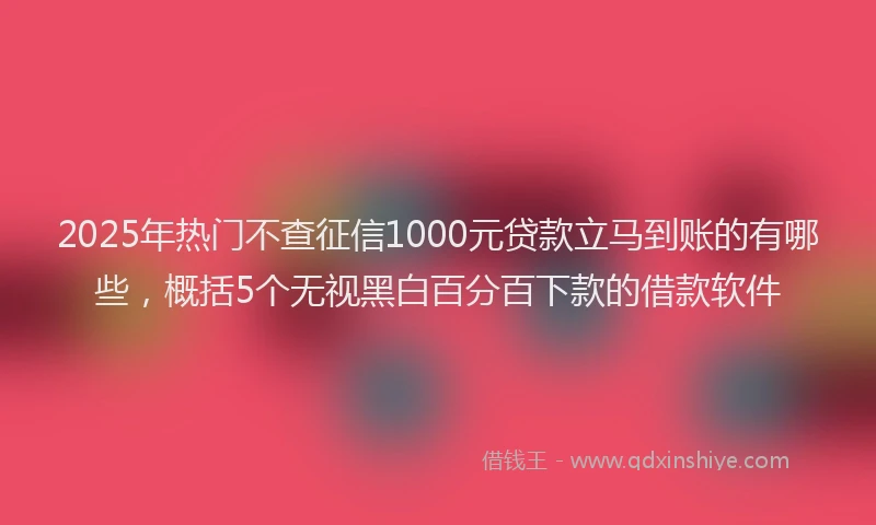 2025年热门不查征信1000元贷款立马到账的有哪些，概括5个无视黑白百分百下款的借款软件