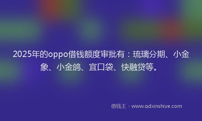 2025年的oppo借钱额度审批有：琉璃分期、小金象、小金鸽、宜口袋、快融贷等。